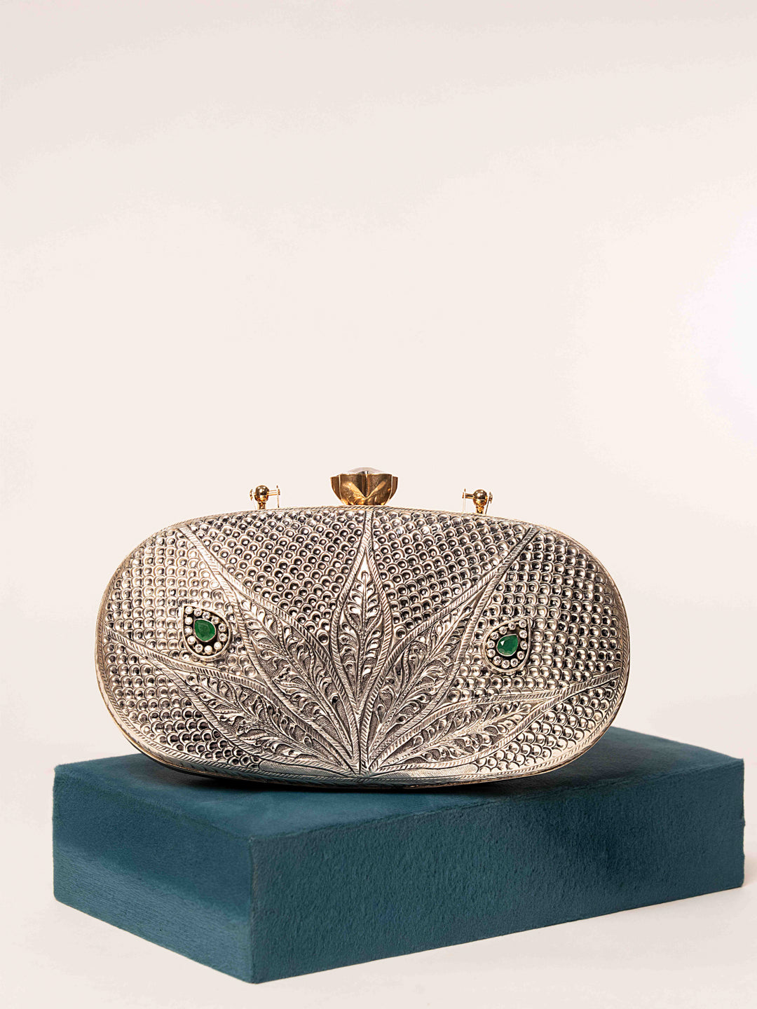 Silver Emerald Oval Clutch (Price on Demand)