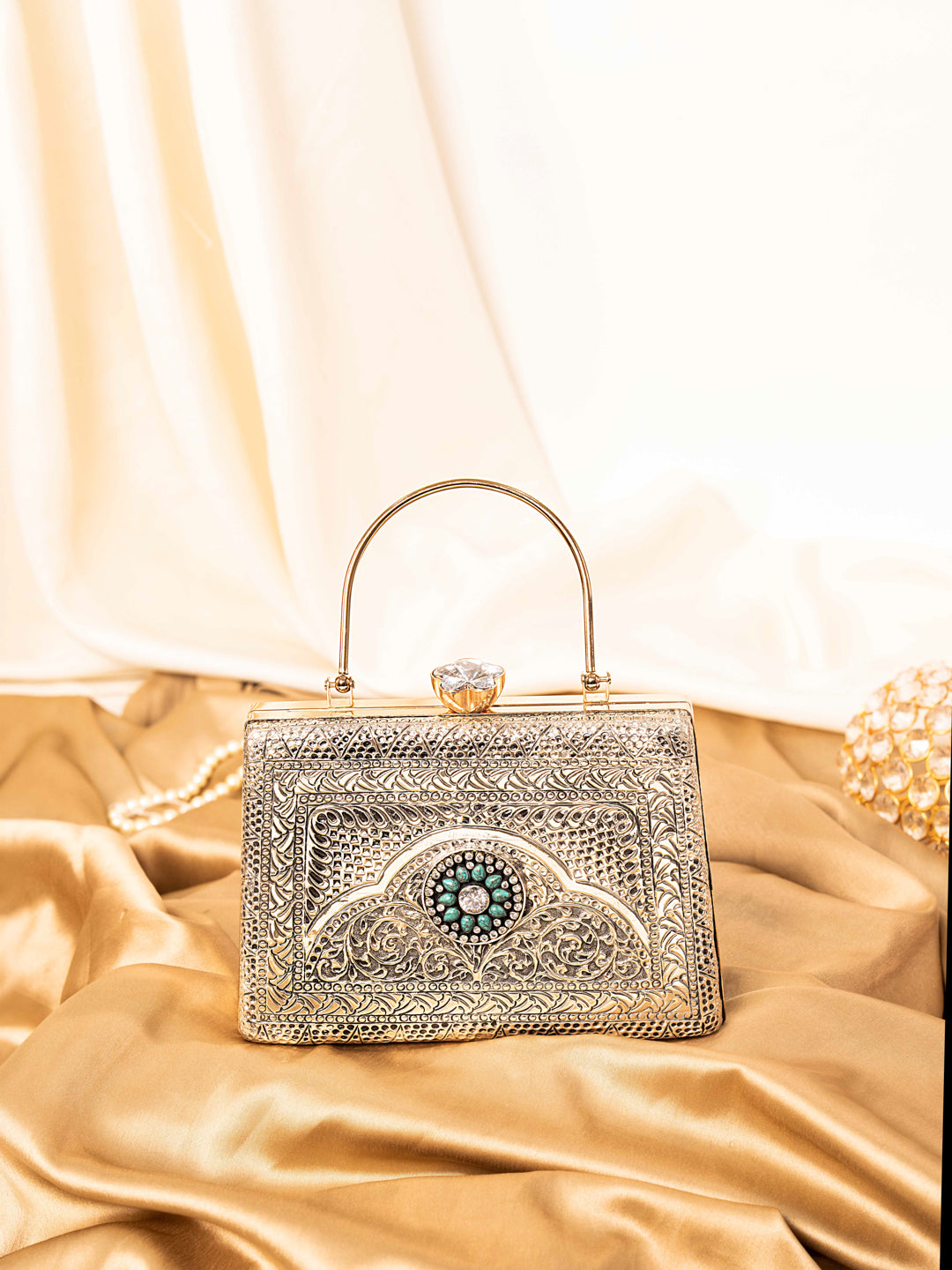 Silver Turquoise Glow Square Clutch (Price on Demand)