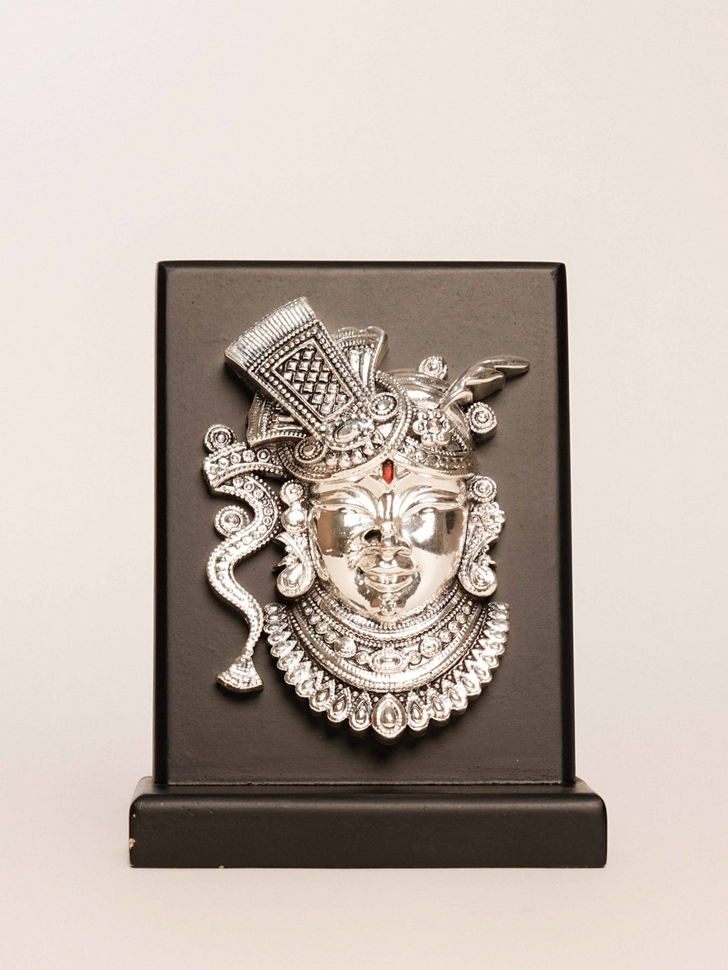 Silver Shrinath Ji With Black Wooden Base