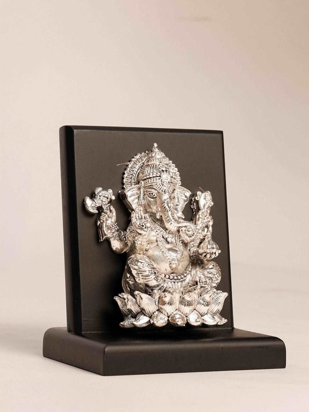 Silver Ganesh Ji Sitting on a Lotus (Made of Resin Silver)