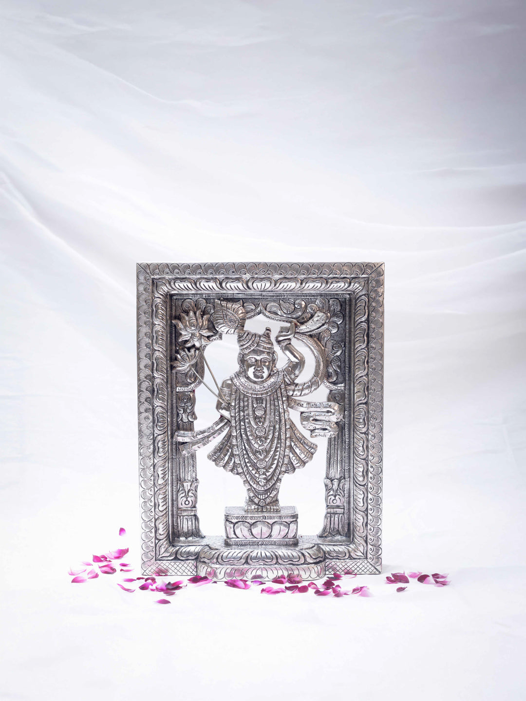 Silver Shrinath Ji with Wooden Base