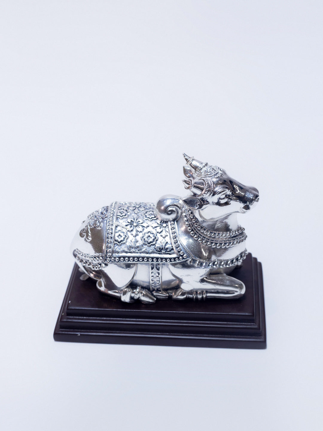 Silver Cow on Wooden Base