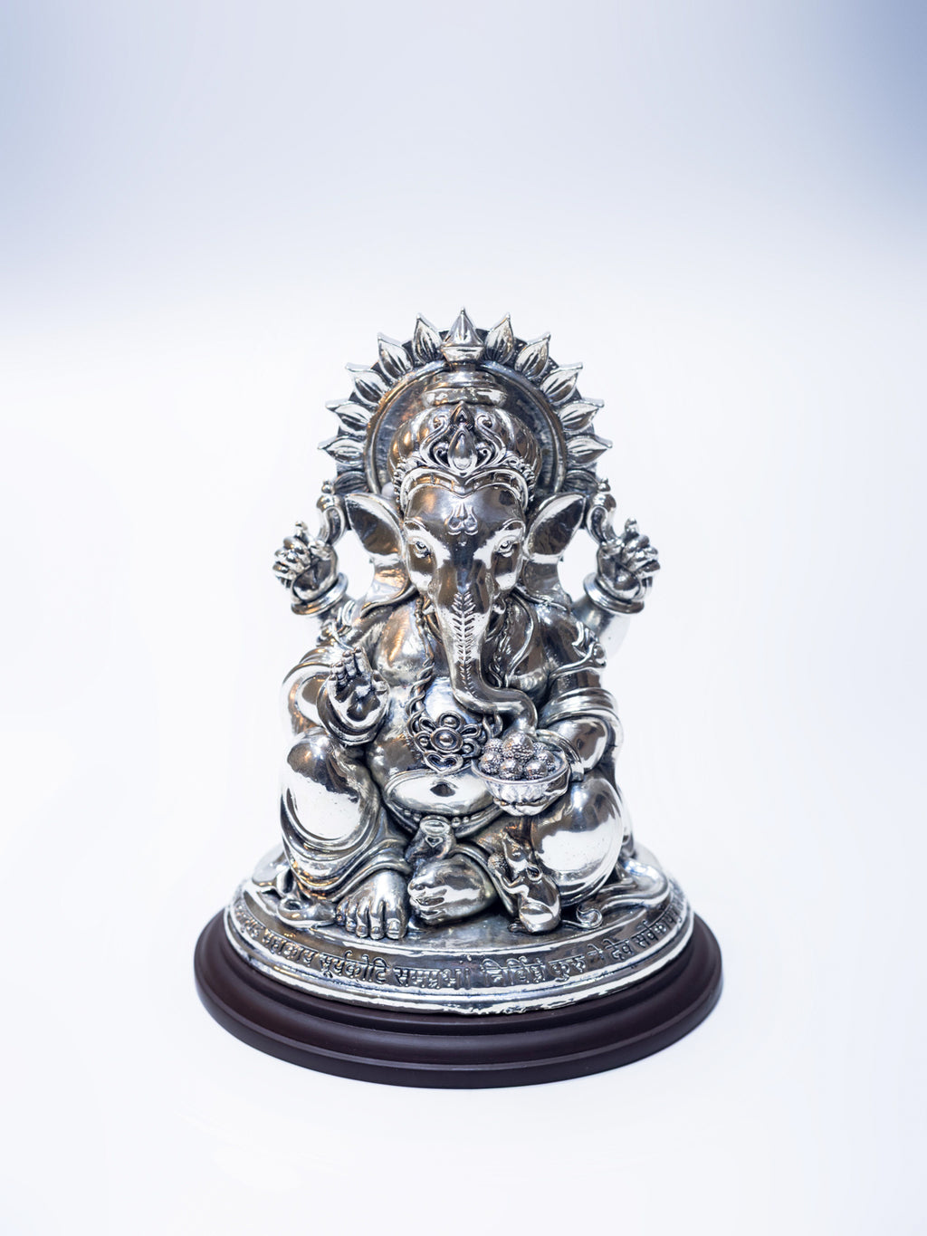 Silver Ganesh Ji with Mantra Written on The Idol