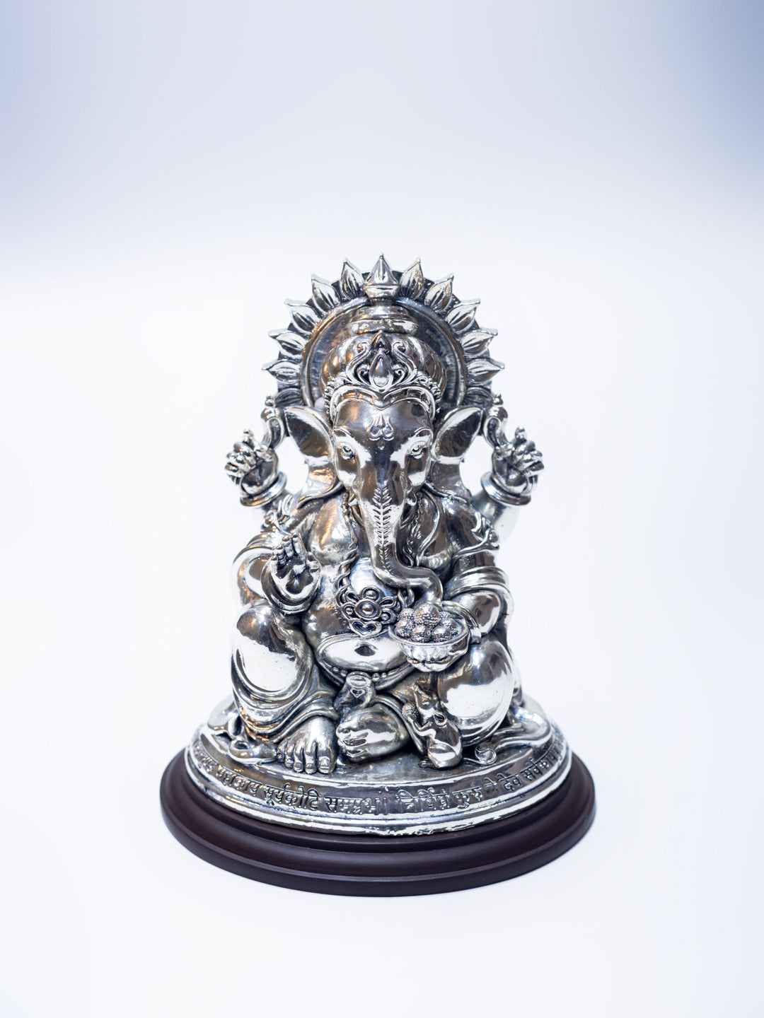 Silver Ganesh Ji with Mantra Written on The Idol