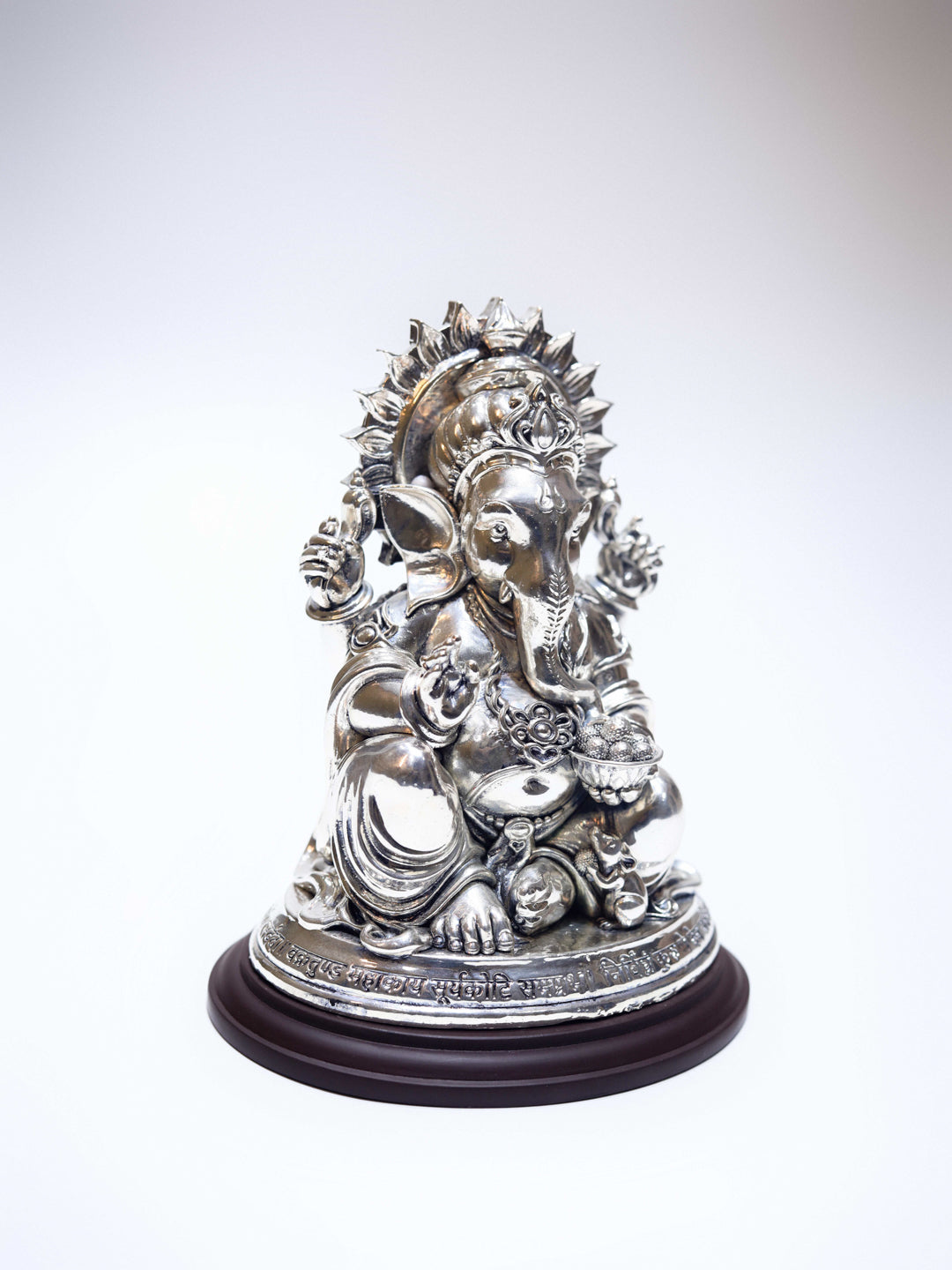 Silver Ganesh Ji with Mantra Written on The Idol